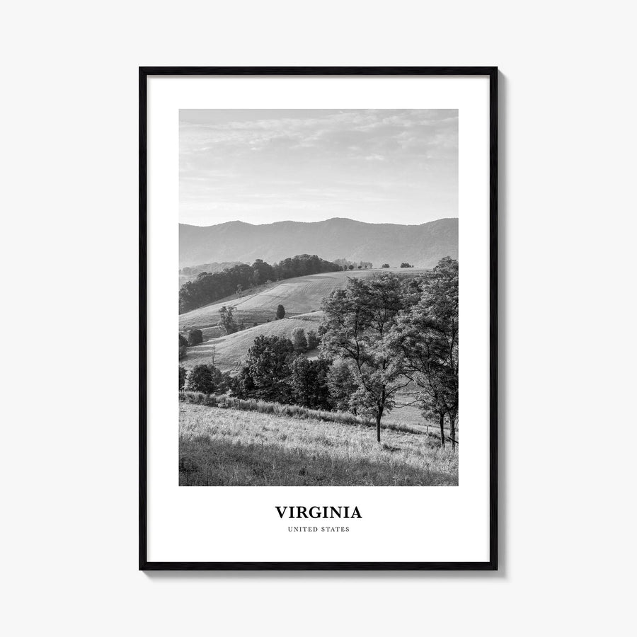 Virginia no. 1 black & white classic poster of United States – vertical wall art, unframed print shown in interior mockup