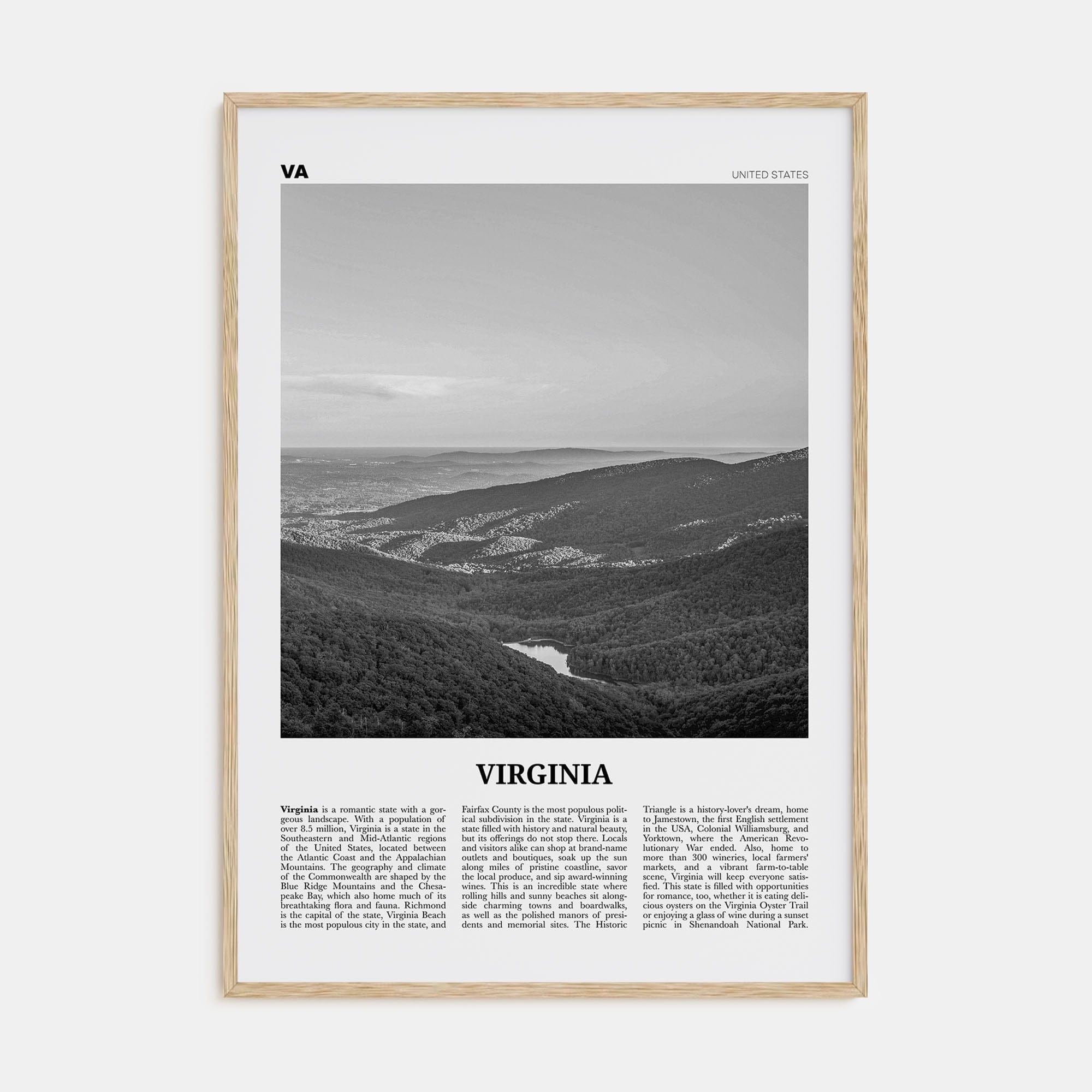 Virginia No 2 Poster Natural Wood / 8x12 in Nbourhood Travel B&W Poster