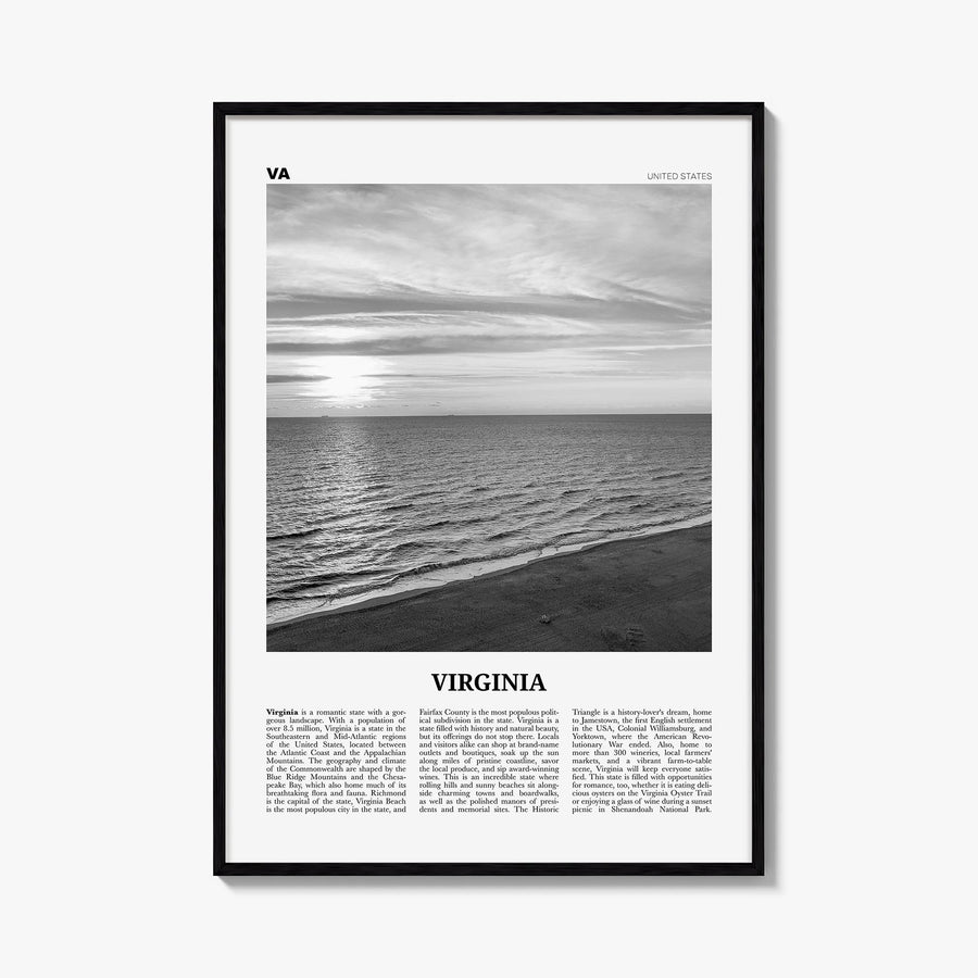Virginia no. 3 black & white newspaper poster of United States – vertical wall art, unframed print shown in interior mockup