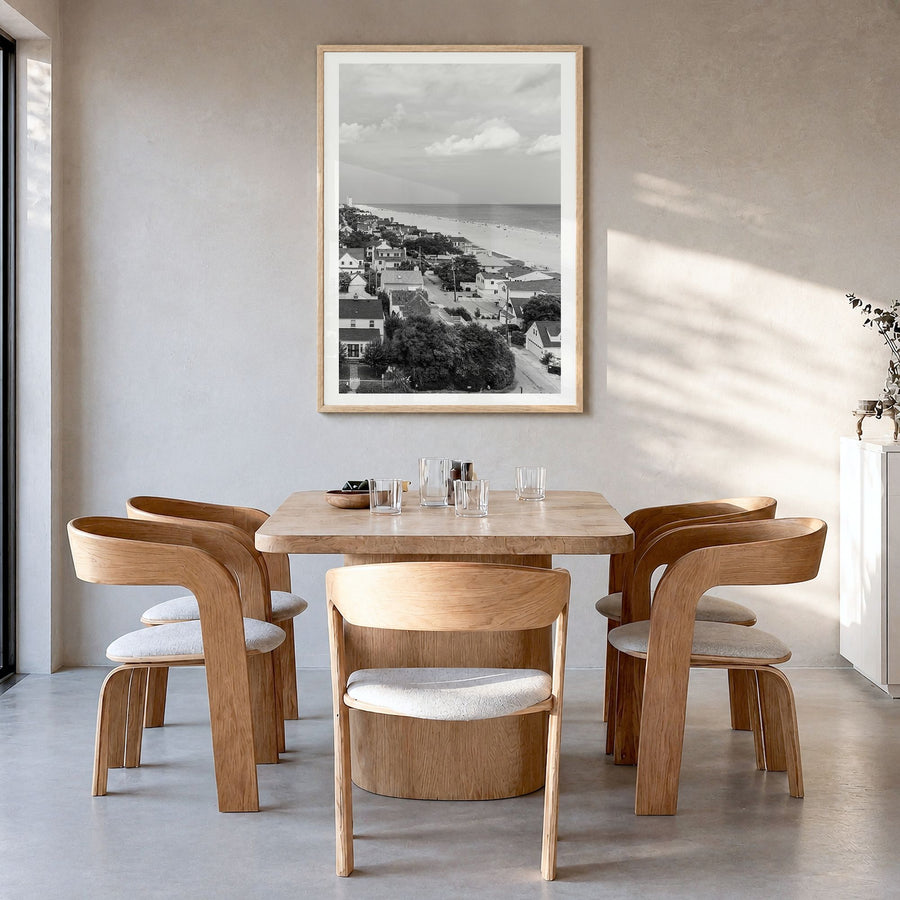 Virginia Photo Poster in a natural wood frame, hanging in a dining room, white border