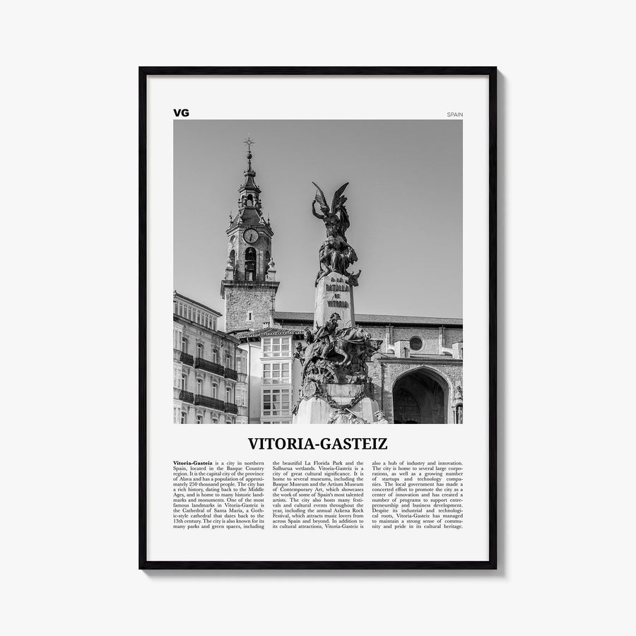 Vitoria-Gasteiz black & white newspaper poster of Spain – vertical wall art, unframed print shown in interior mockup