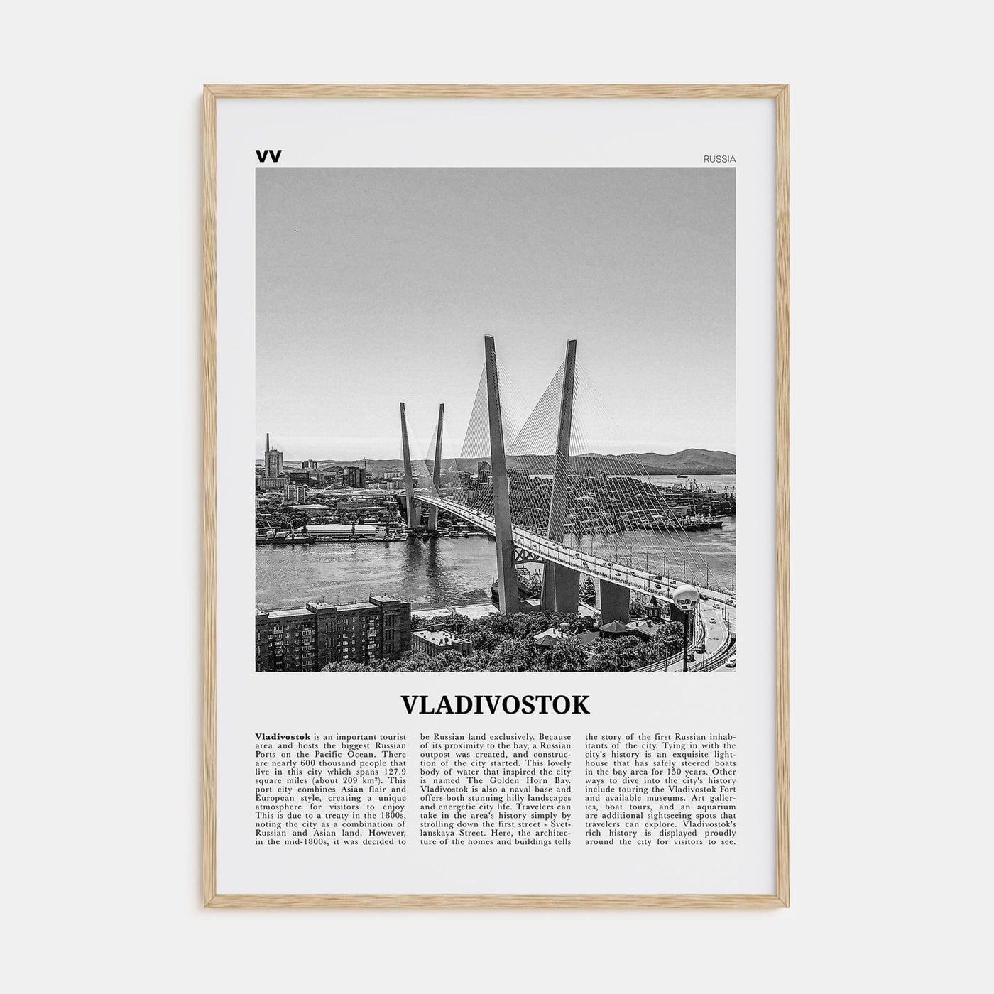 Vladivostok Poster Natural Wood / 8x12 in Nbourhood Travel B&W Poster