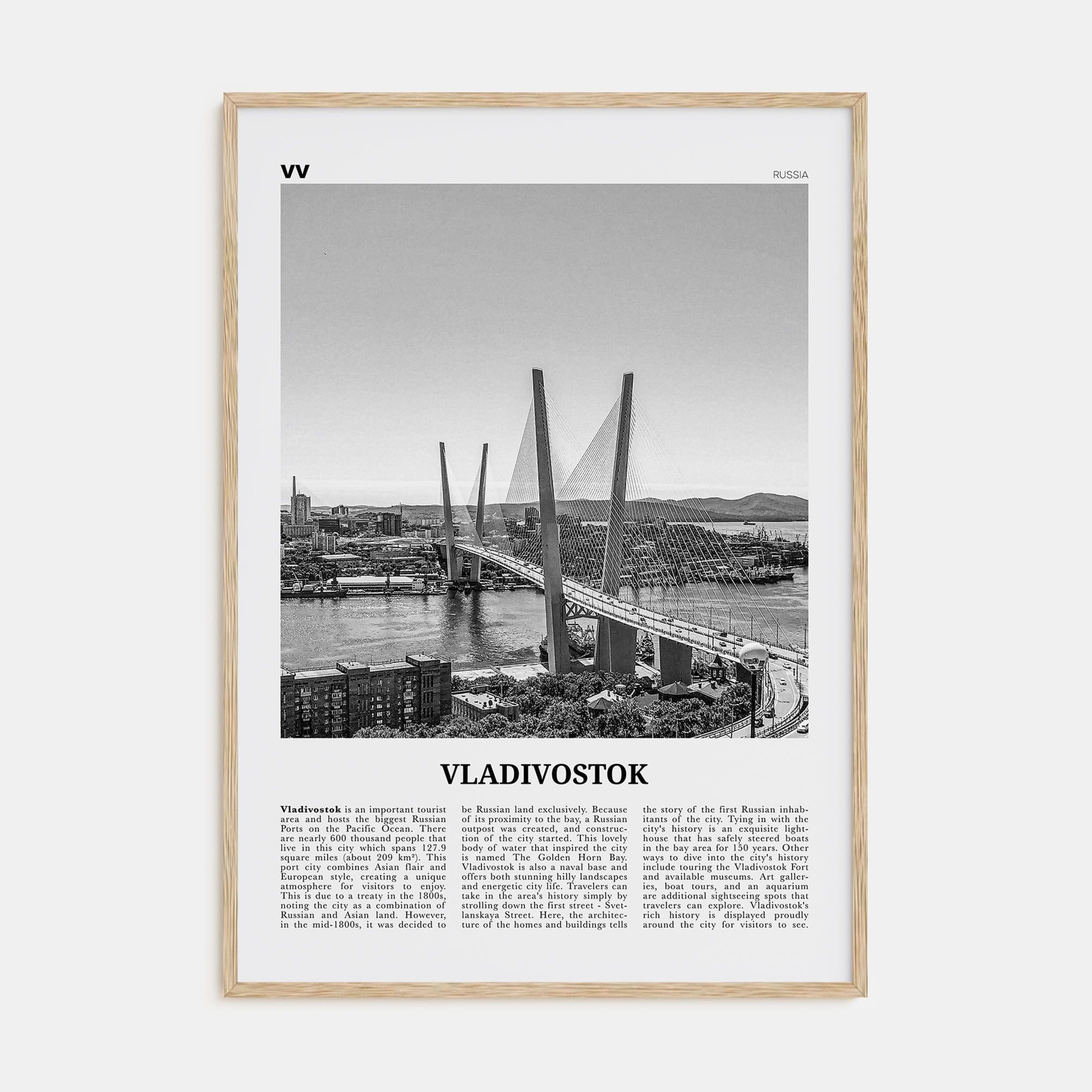 Vladivostok Poster Natural Wood / 8x12 in Nbourhood Travel B&W Poster