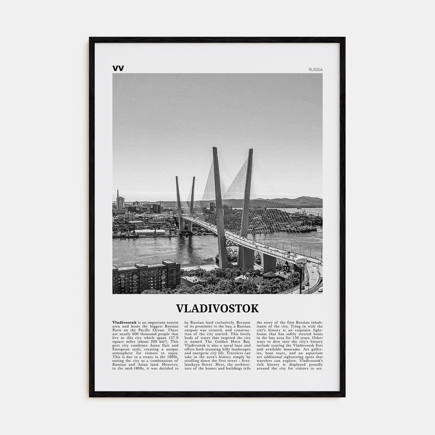 Vladivostok Poster Black Wood / 8x12 in Nbourhood Travel B&W Poster