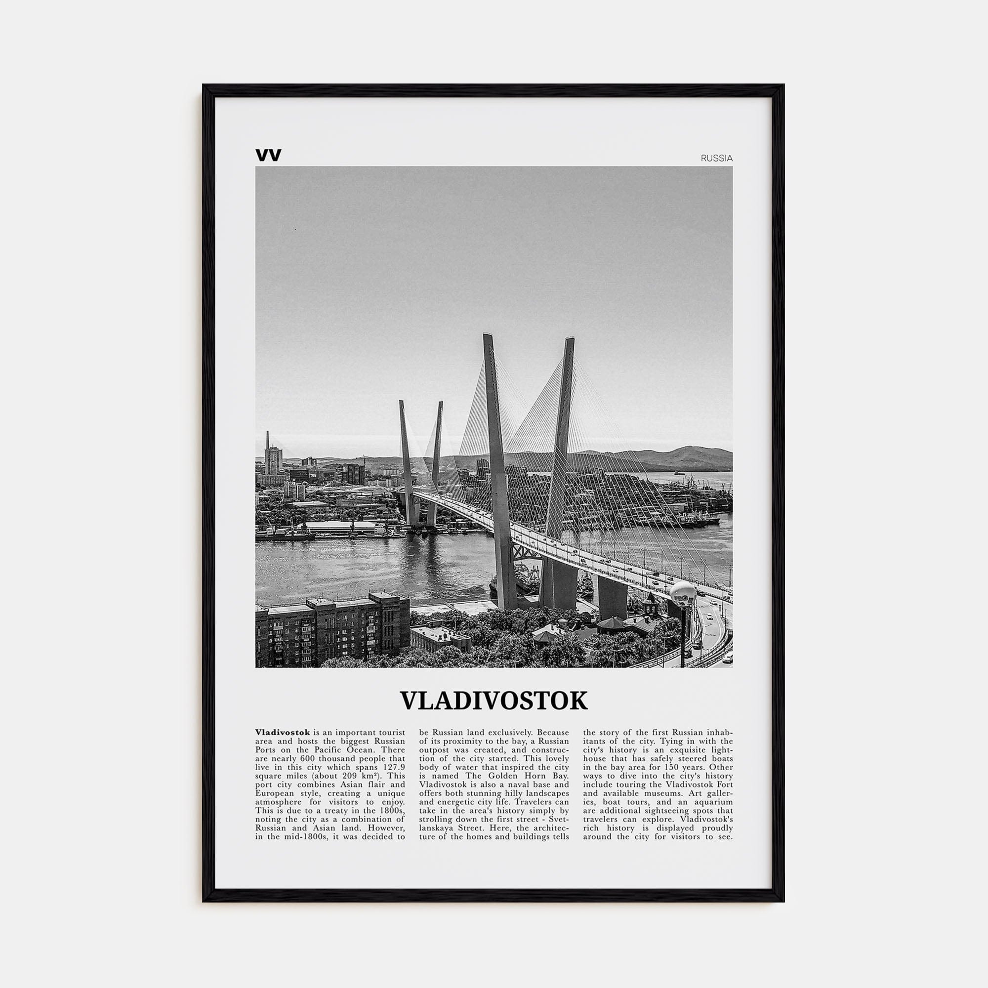 Vladivostok Poster Black Wood / 8x12 in Nbourhood Travel B&W Poster