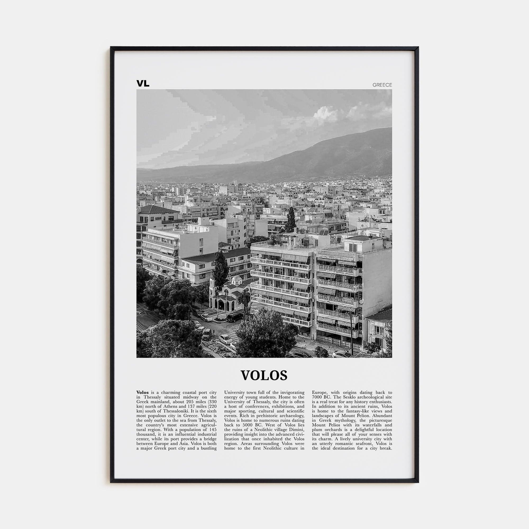 Volos Poster Black Metal / 8x12 in Nbourhood Travel B&W Poster