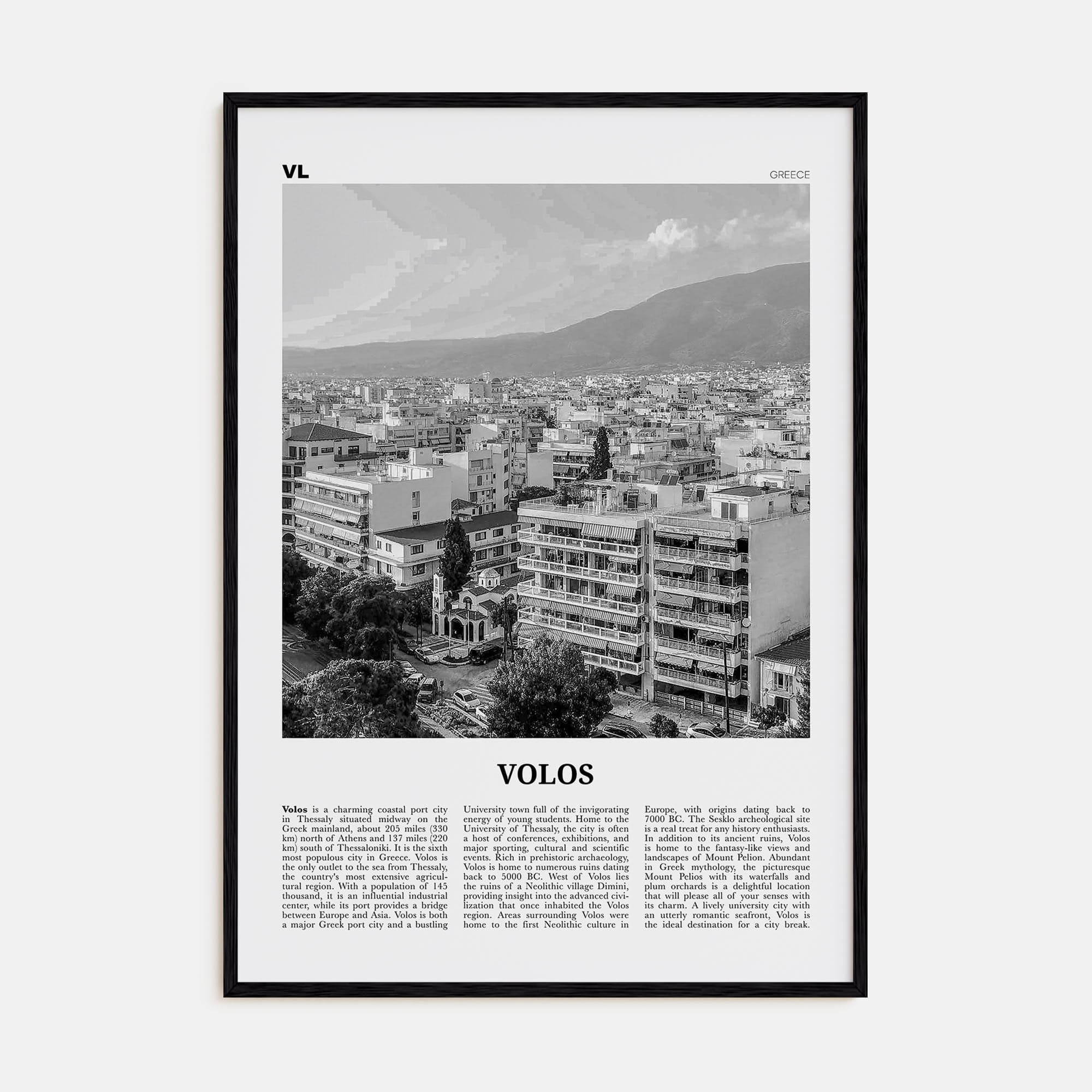 Volos Poster Black Wood / 8x12 in Nbourhood Travel B&W Poster
