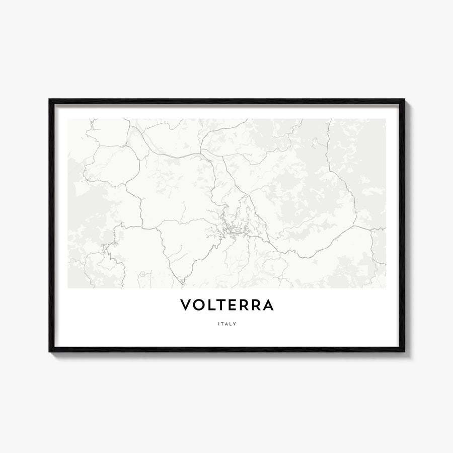 Volterra black & white map poster of Italy – horizontal wall art, unframed print shown in interior mockup