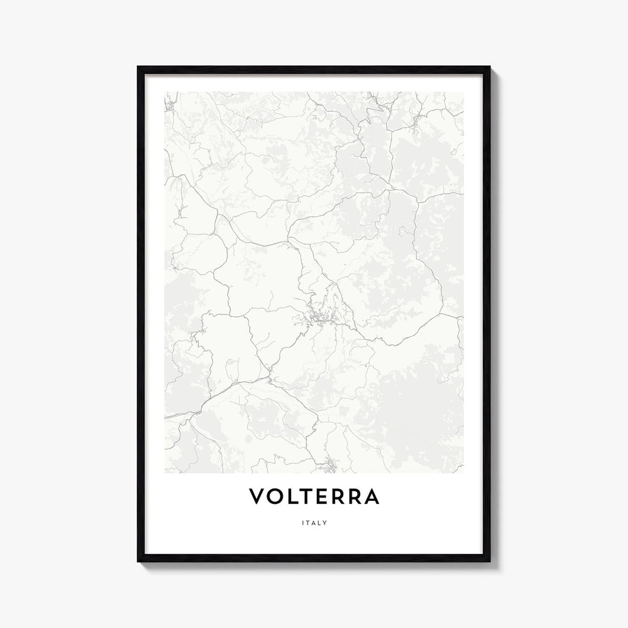 Volterra black & white map poster of Italy – vertical wall art, unframed print shown in interior mockup