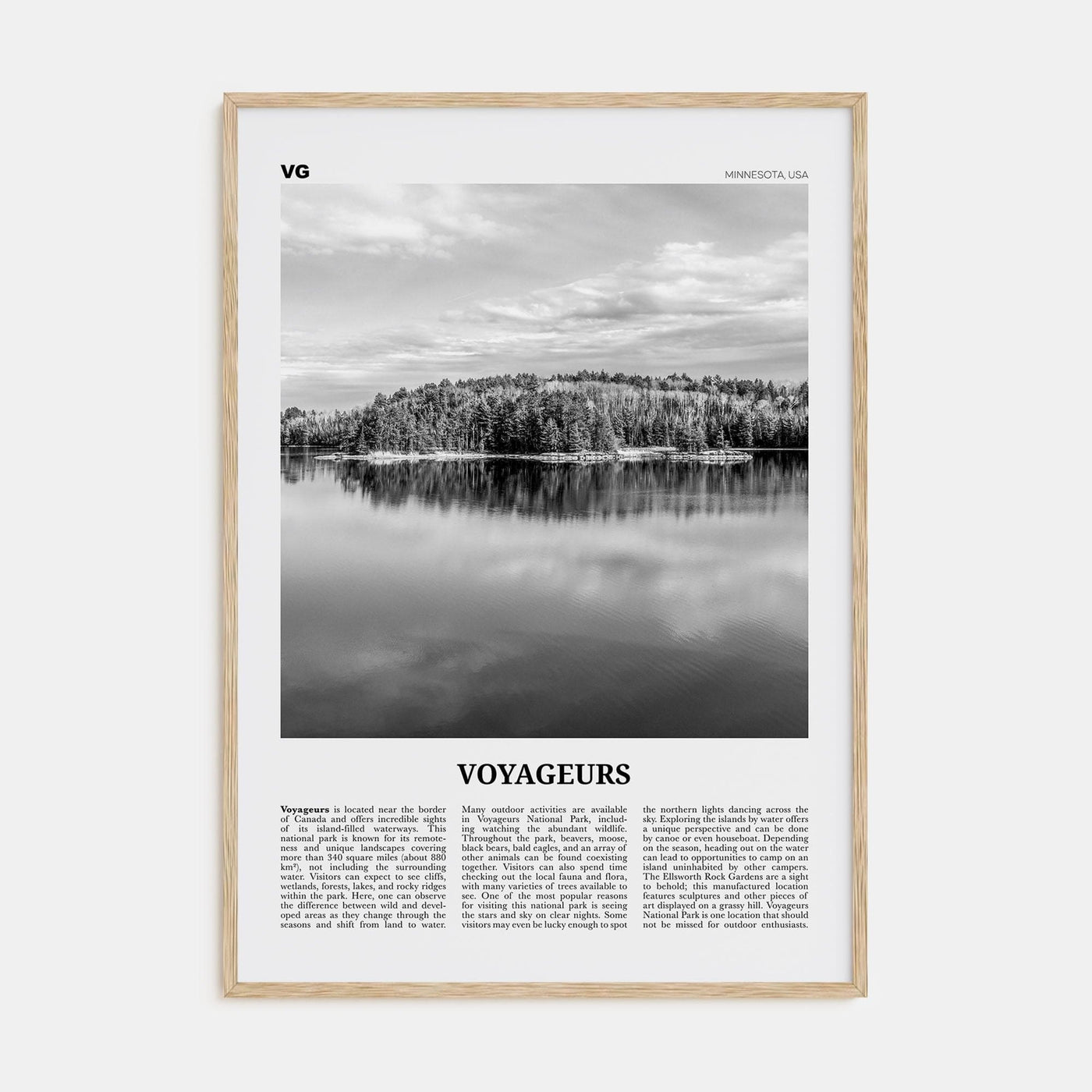 Voyageurs National Park Poster Natural Wood / 8x12 in Nbourhood Travel B&W Poster