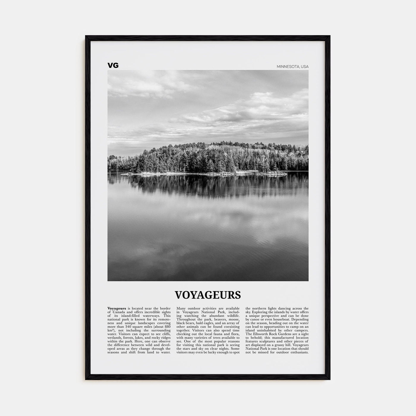 Voyageurs National Park Poster Black Wood / 8x12 in Nbourhood Travel B&W Poster