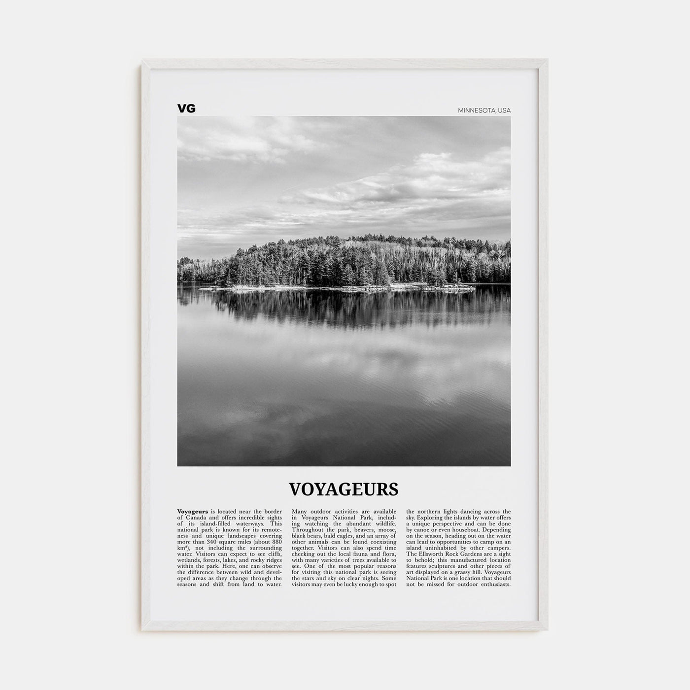 Voyageurs National Park Poster White Wood / 8x12 in Nbourhood Travel B&W Poster