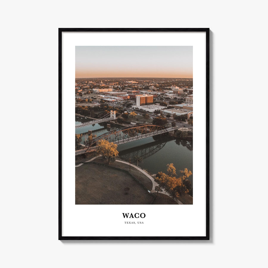 Waco colorful classic poster of Texas, USA – vertical wall art, unframed print shown in interior mockup