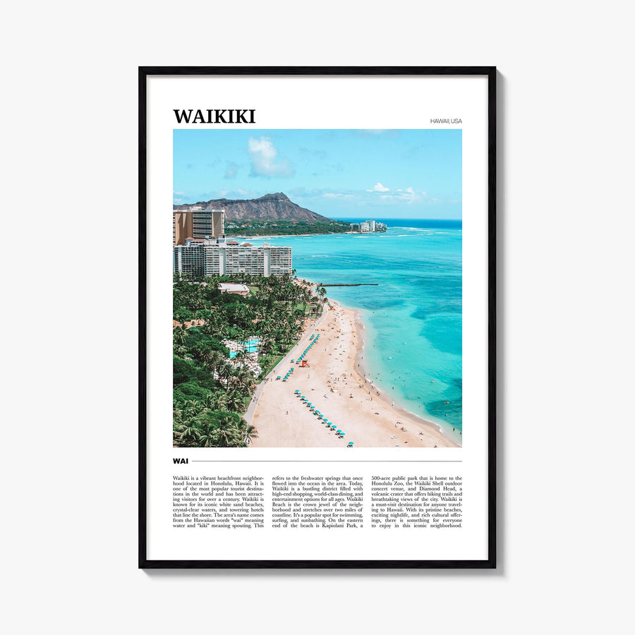 Waikiki colorful travel poster of Hawaii, USA – vertical wall art, unframed print shown in interior mockup