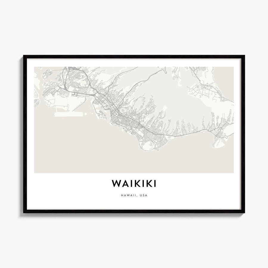 Waikiki Map Poster, framed poster mockup