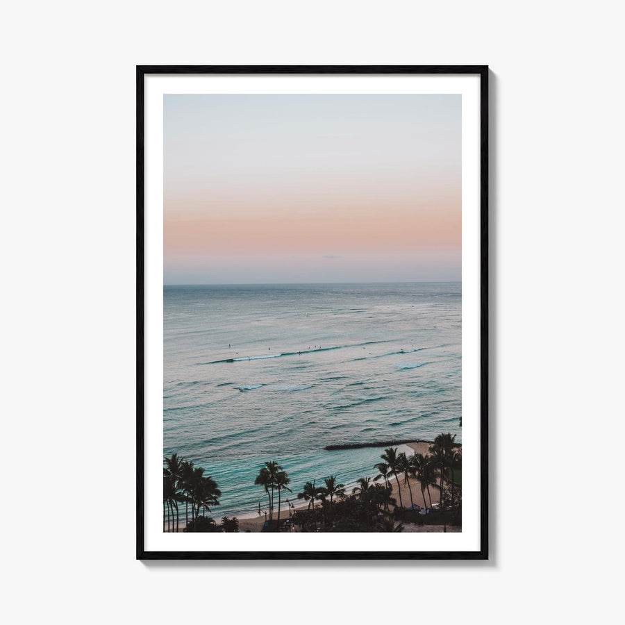 Waikiki no. 1 colorful photo poster of Hawaii, USA – vertical wall art, unframed print shown in interior mockup