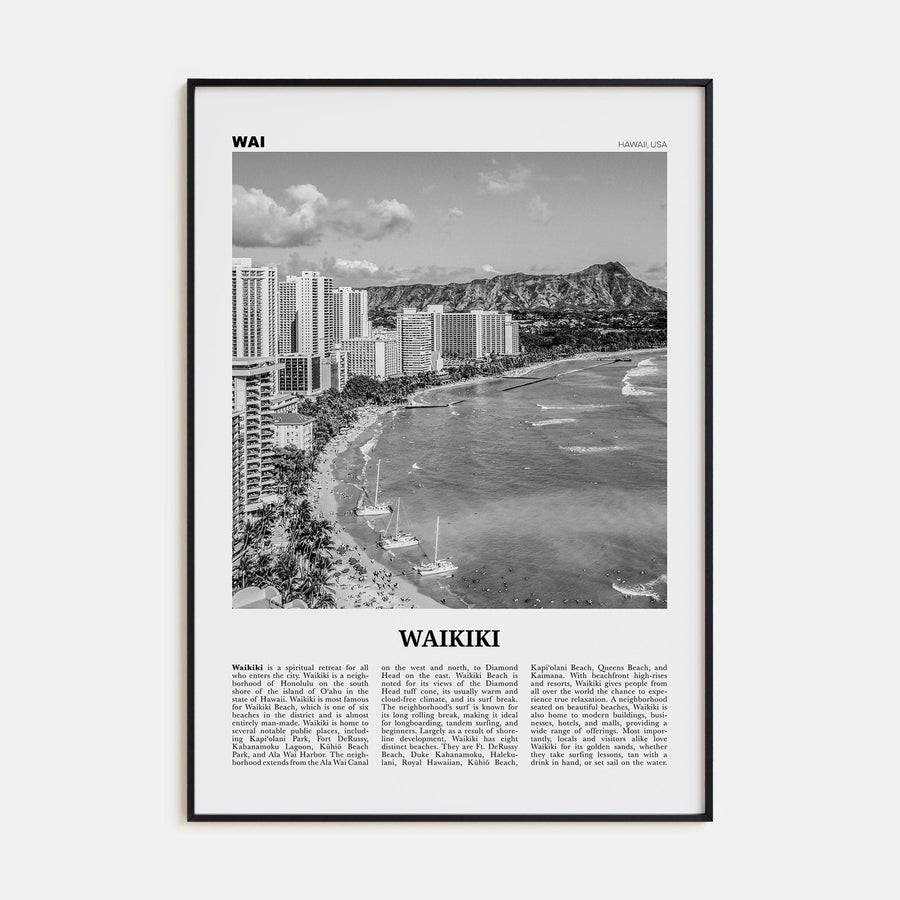 Waikiki Poster Black Metal / 8x12 in Nbourhood Travel B&W Poster