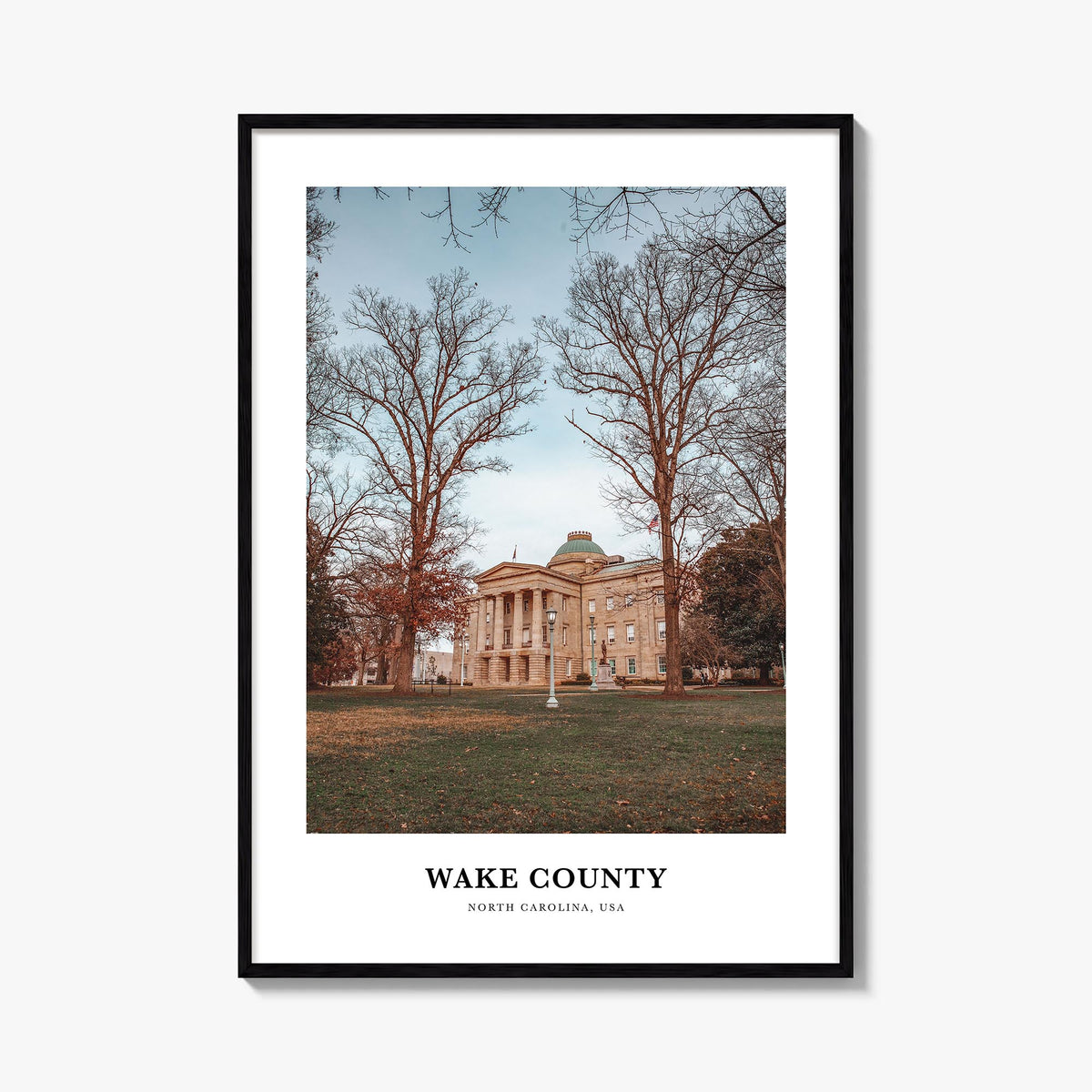 Wake County colorful classic poster of North Carolina, USA – vertical wall art, unframed print shown in interior mockup