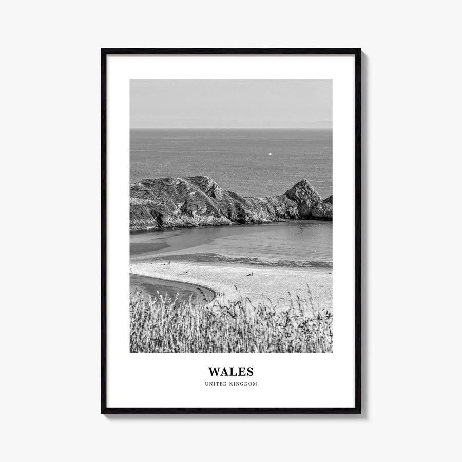 Wales black & white classic poster of United Kingdom – vertical wall art, unframed print shown in interior mockup