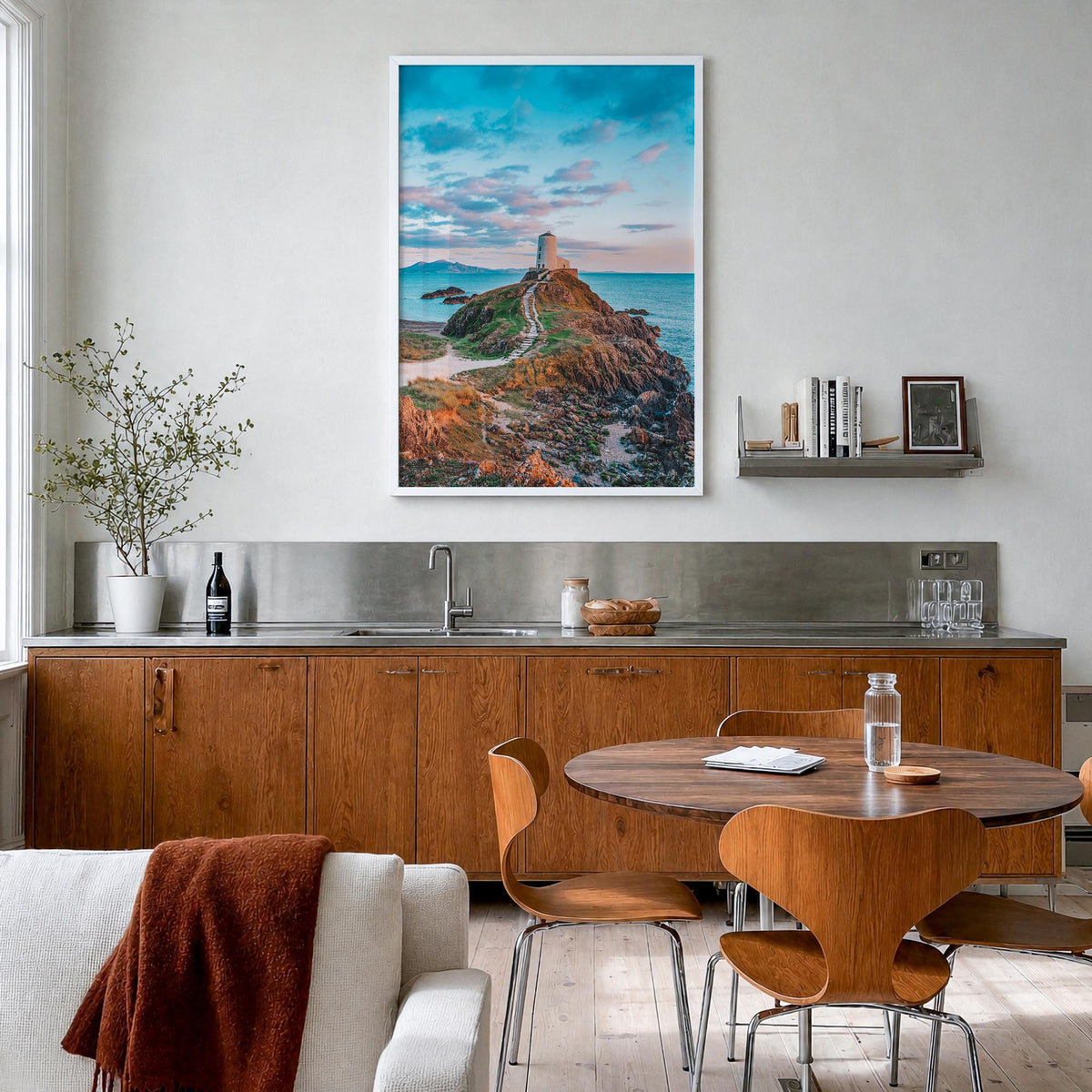 Wales colorful photo poster of United Kingdom – vertical wall art in white wood frame, hanging on wall