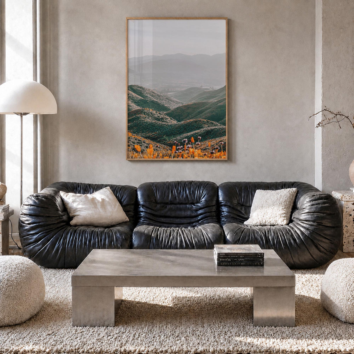 Walker Canyon colorful photo poster of California, USA – vertical wall art in natural wood frame, hanging on wall