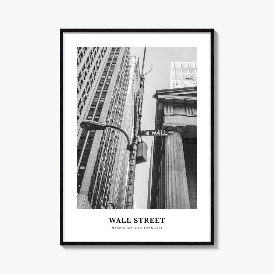 Wall Street black & white classic poster of Manhattan, New York City – vertical wall art, unframed print shown in interior mo