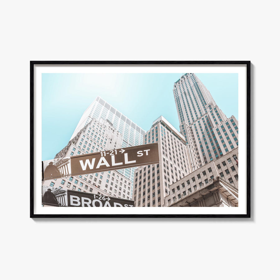 Wall Street colorful photo poster of Manhattan, New York City – horizontal wall art, unframed print shown in interior mockup