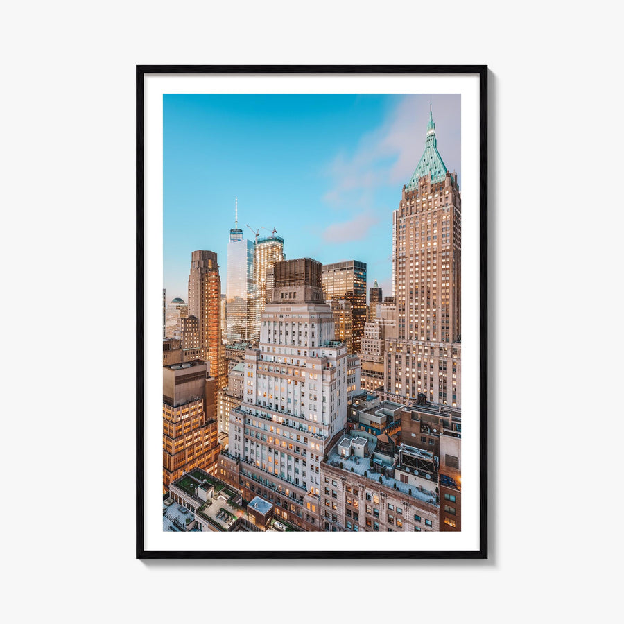 Wall Street colorful photo poster of Manhattan, New York City – vertical wall art, unframed print shown in interior mockup