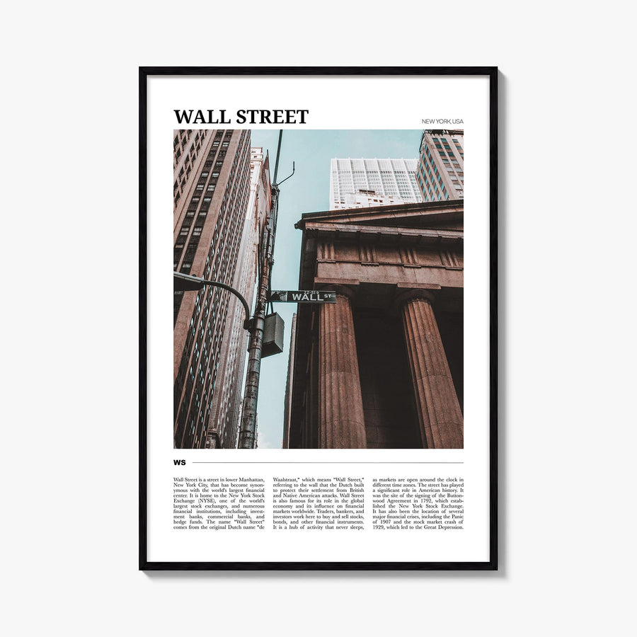 Wall Street colorful travel poster of Manhattan, New York City – vertical wall art, unframed print shown in interior mockup