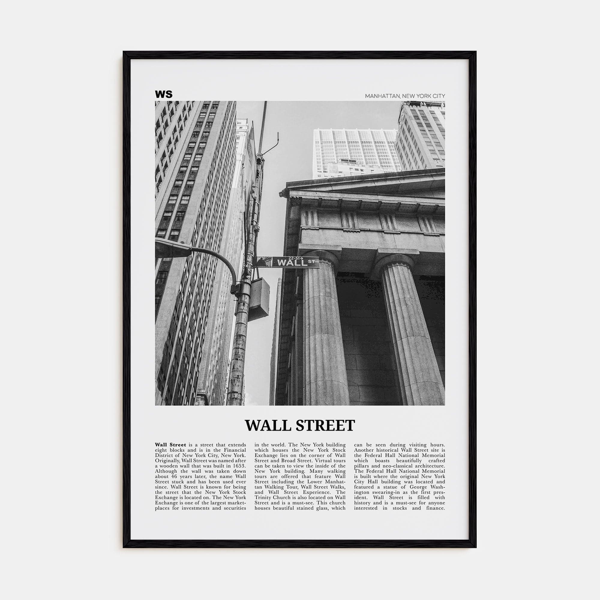 Wall Street Poster Black Wood / 8x12 in Nbourhood Travel B&W Poster