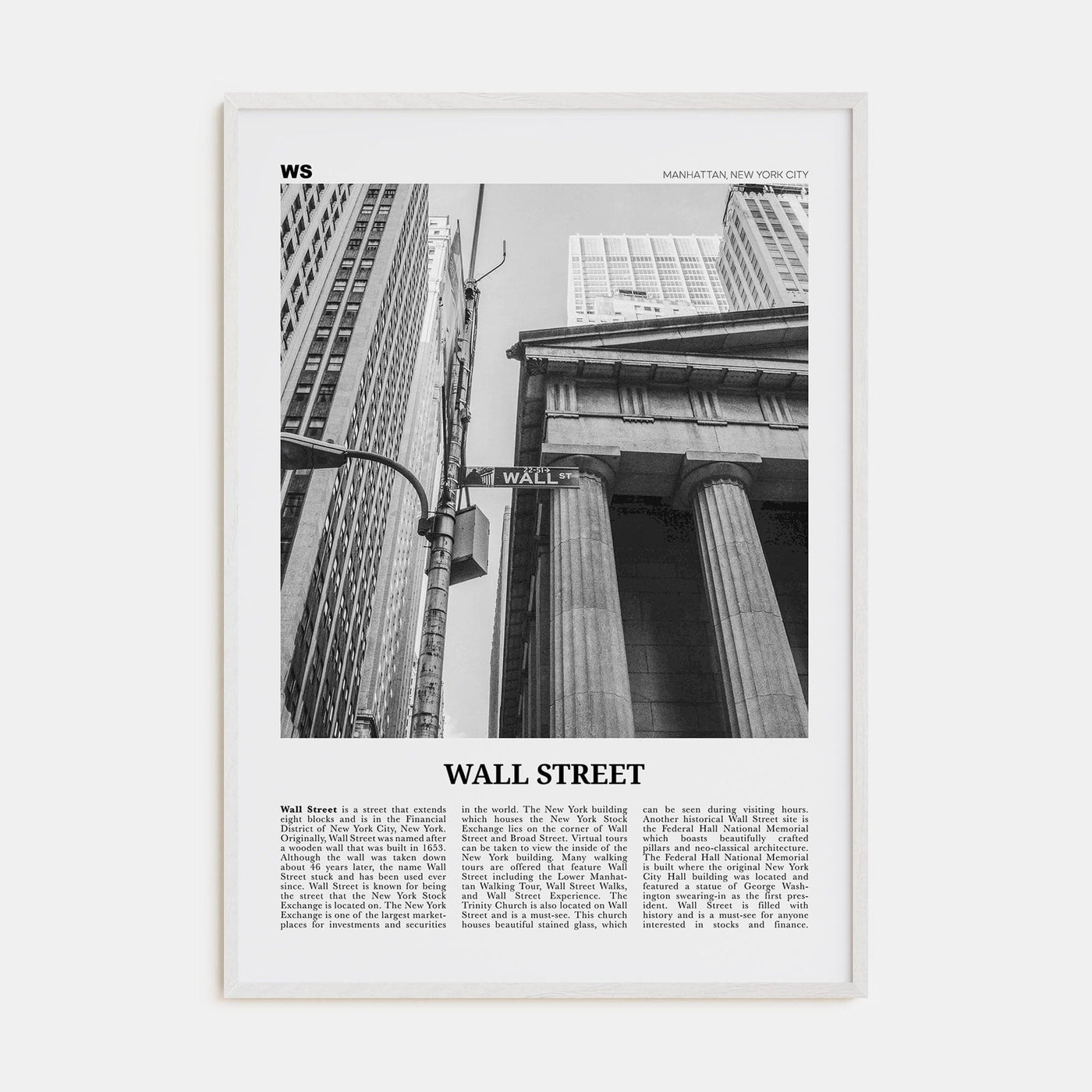 Wall Street Poster White Wood / 8x12 in Nbourhood Travel B&W Poster