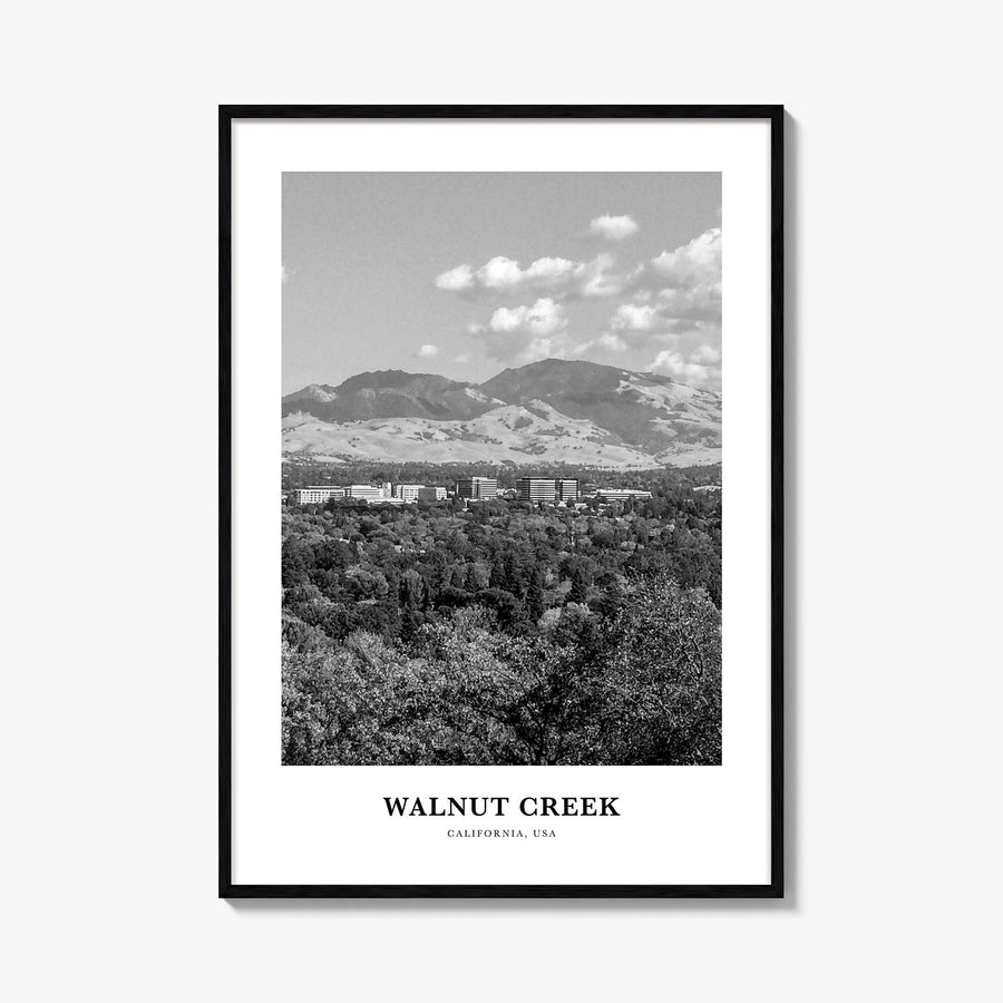 Walnut Creek black & white classic poster of California, USA – vertical wall art, unframed print shown in interior mockup