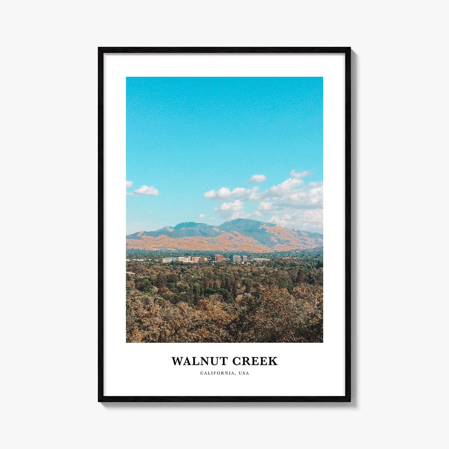 Walnut Creek colorful classic poster of California, USA – vertical wall art, unframed print shown in interior mockup