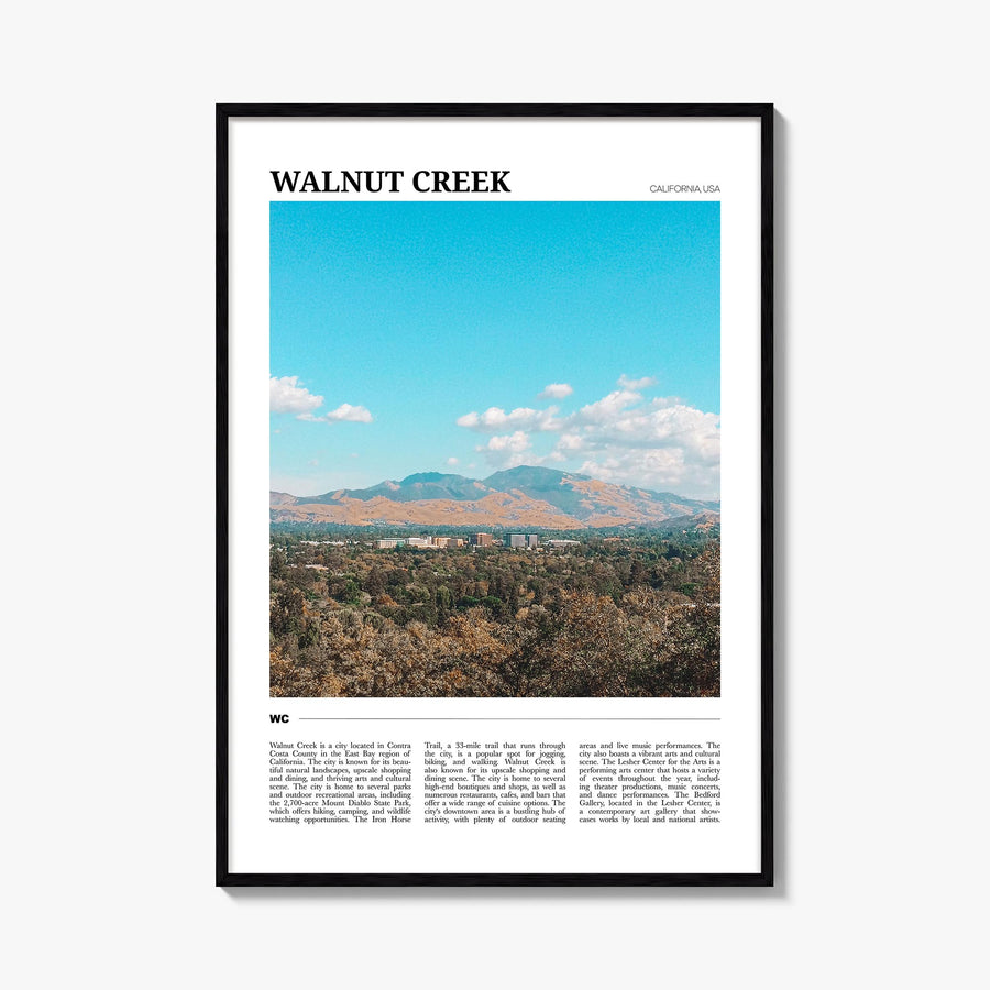 Walnut Creek colorful travel poster of California, USA – vertical wall art, unframed print shown in interior mockup