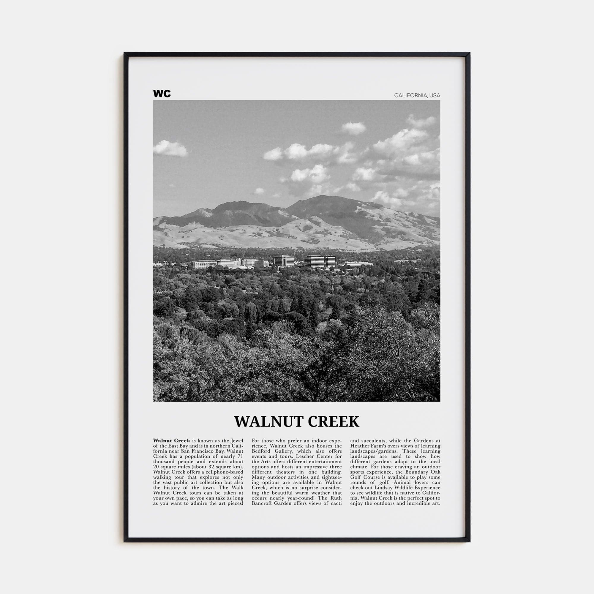 Walnut Creek Poster Black Metal / 8x12 in Nbourhood Travel B&W Poster