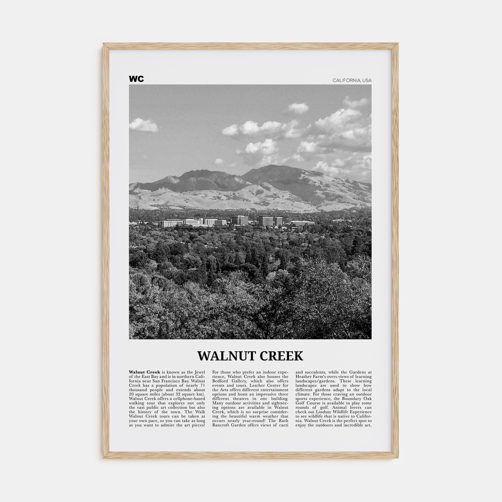 Walnut Creek Poster Natural Wood / 8x12 in Nbourhood Travel B&W Poster