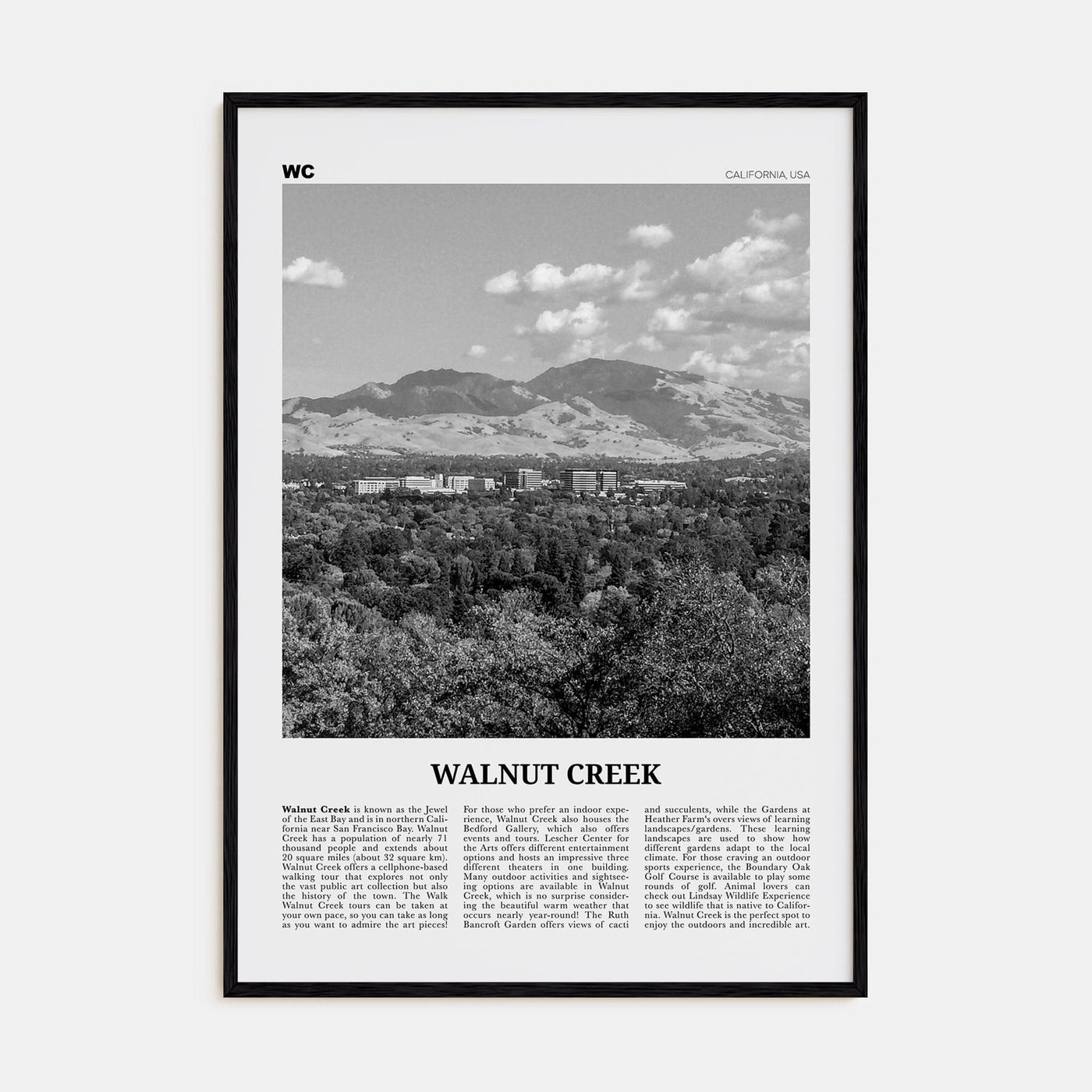 Walnut Creek Poster Black Wood / 8x12 in Nbourhood Travel B&W Poster