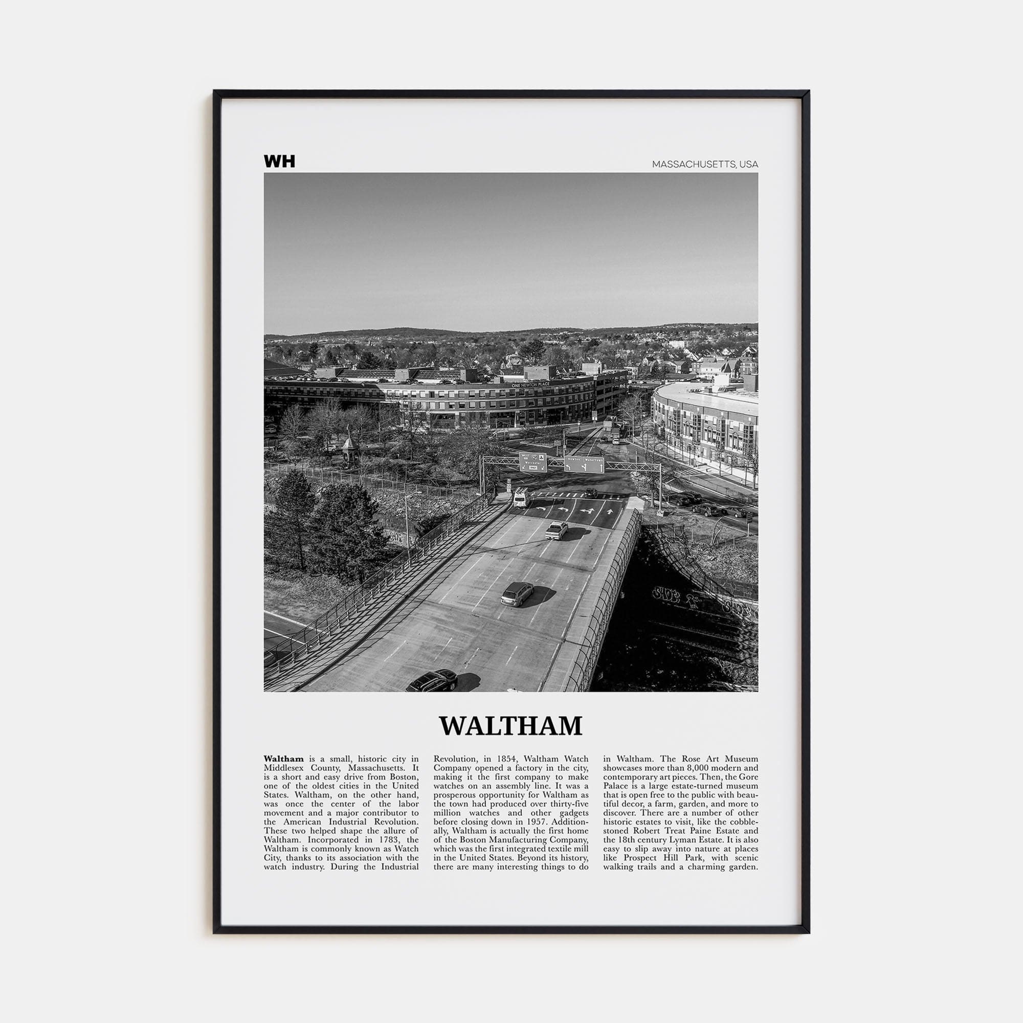 Waltham Poster Black Metal / 8x12 in Nbourhood Travel B&W Poster