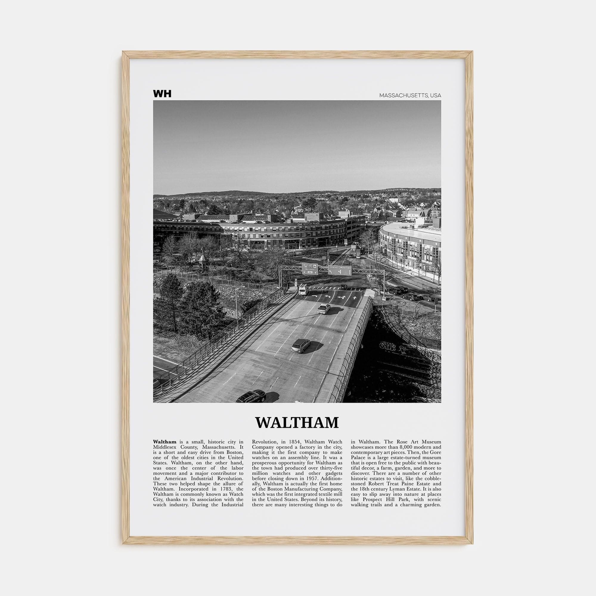 Waltham Poster Natural Wood / 8x12 in Nbourhood Travel B&W Poster