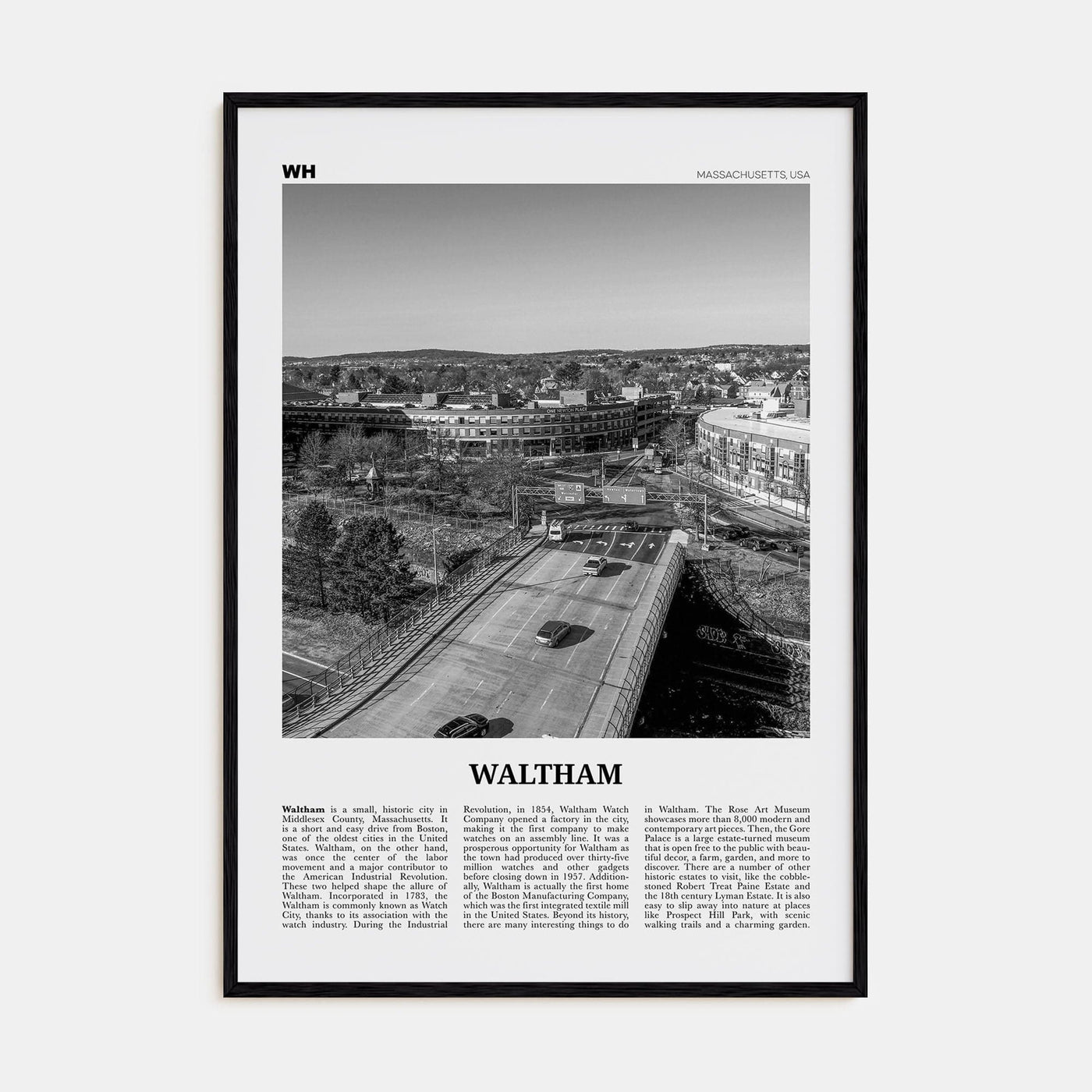 Waltham Poster Black Wood / 8x12 in Nbourhood Travel B&W Poster