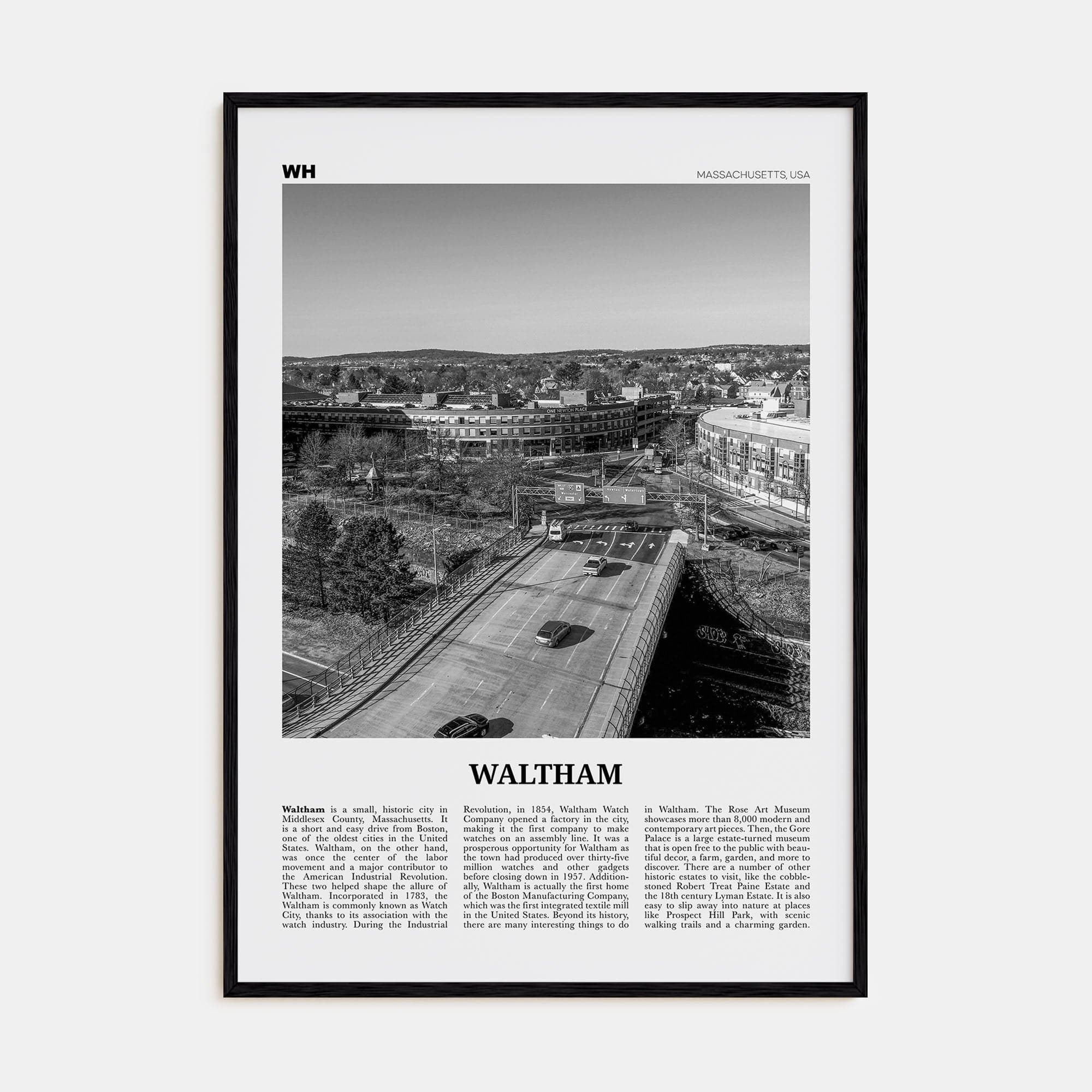 Waltham Poster Black Wood / 8x12 in Nbourhood Travel B&W Poster