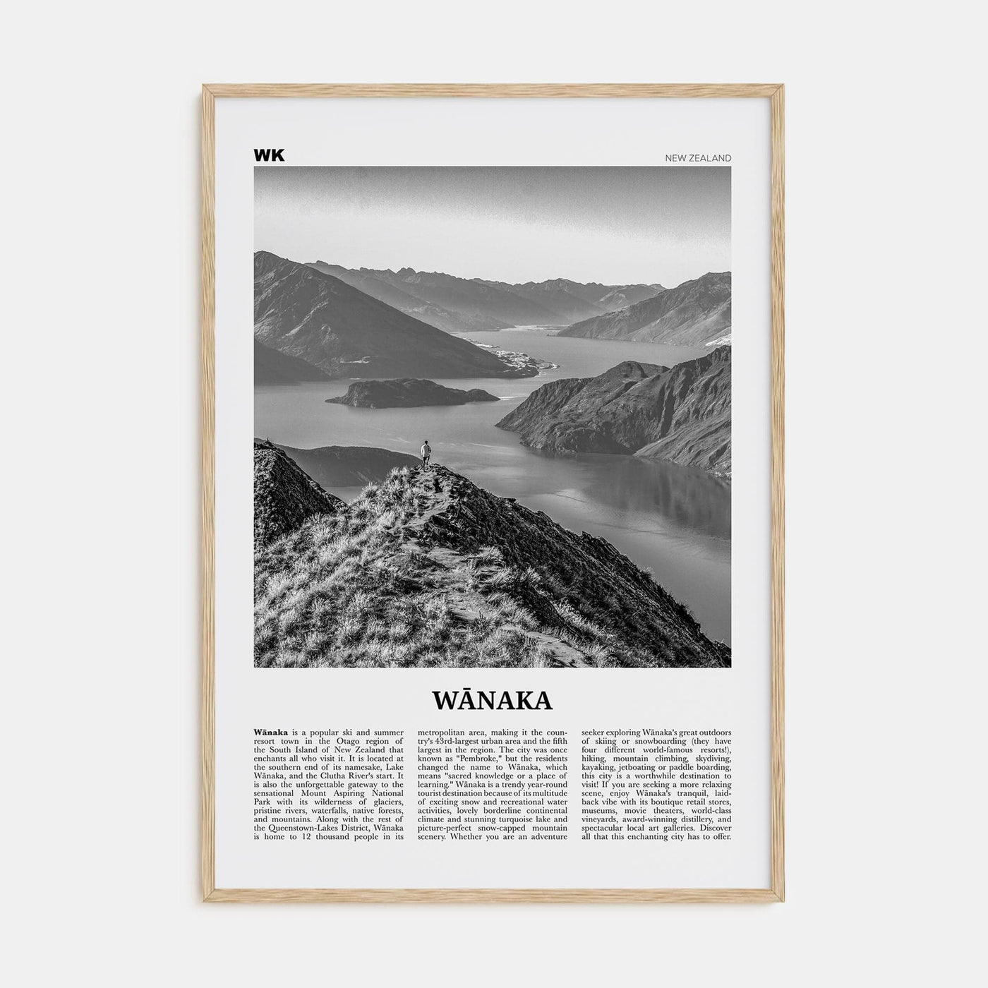 Wānaka Poster Natural Wood / 8x12 in Nbourhood Travel B&W Poster