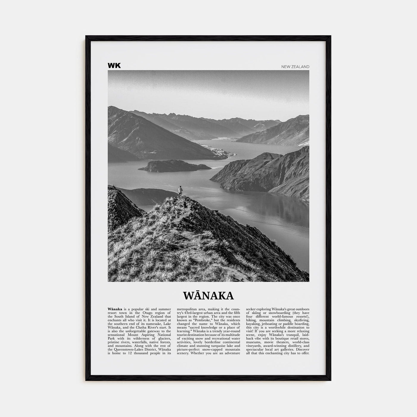 Wānaka Poster Black Wood / 8x12 in Nbourhood Travel B&W Poster