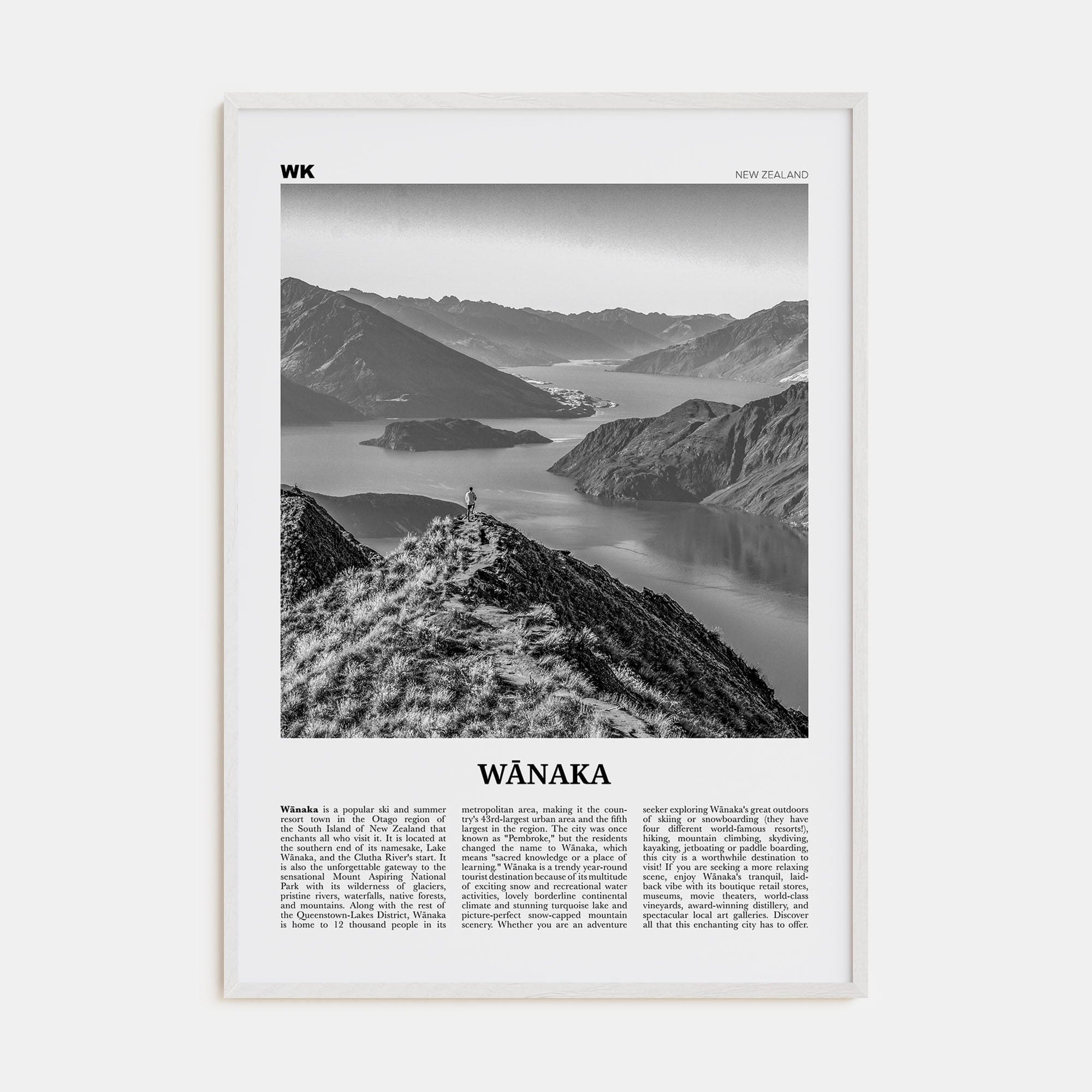 Wānaka Poster White Wood / 8x12 in Nbourhood Travel B&W Poster