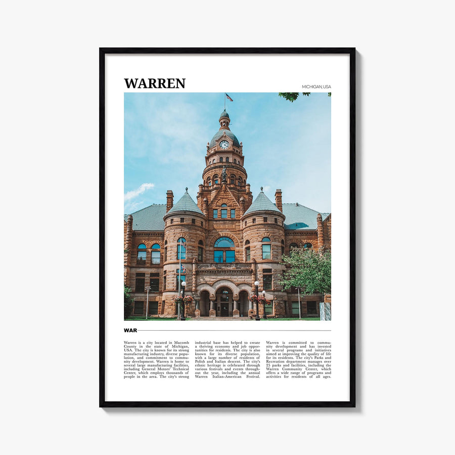 Warren colorful travel poster of Ohio, USA – vertical wall art, unframed print shown in interior mockup