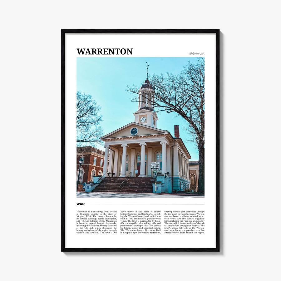 Warrenton colorful travel poster of Virginia, USA – vertical wall art, unframed print shown in interior mockup