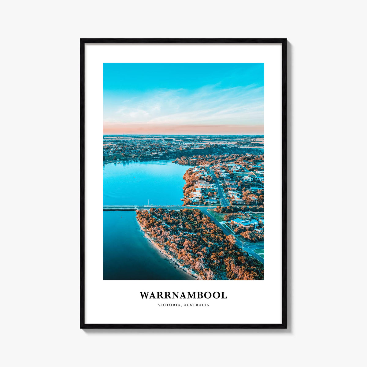 Warrnambool colorful classic poster of Australia – vertical wall art, unframed print shown in interior mockup