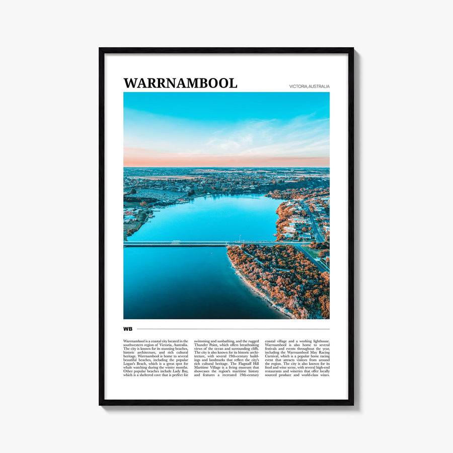 Warrnambool colorful travel poster of Australia – vertical wall art, unframed print shown in interior mockup