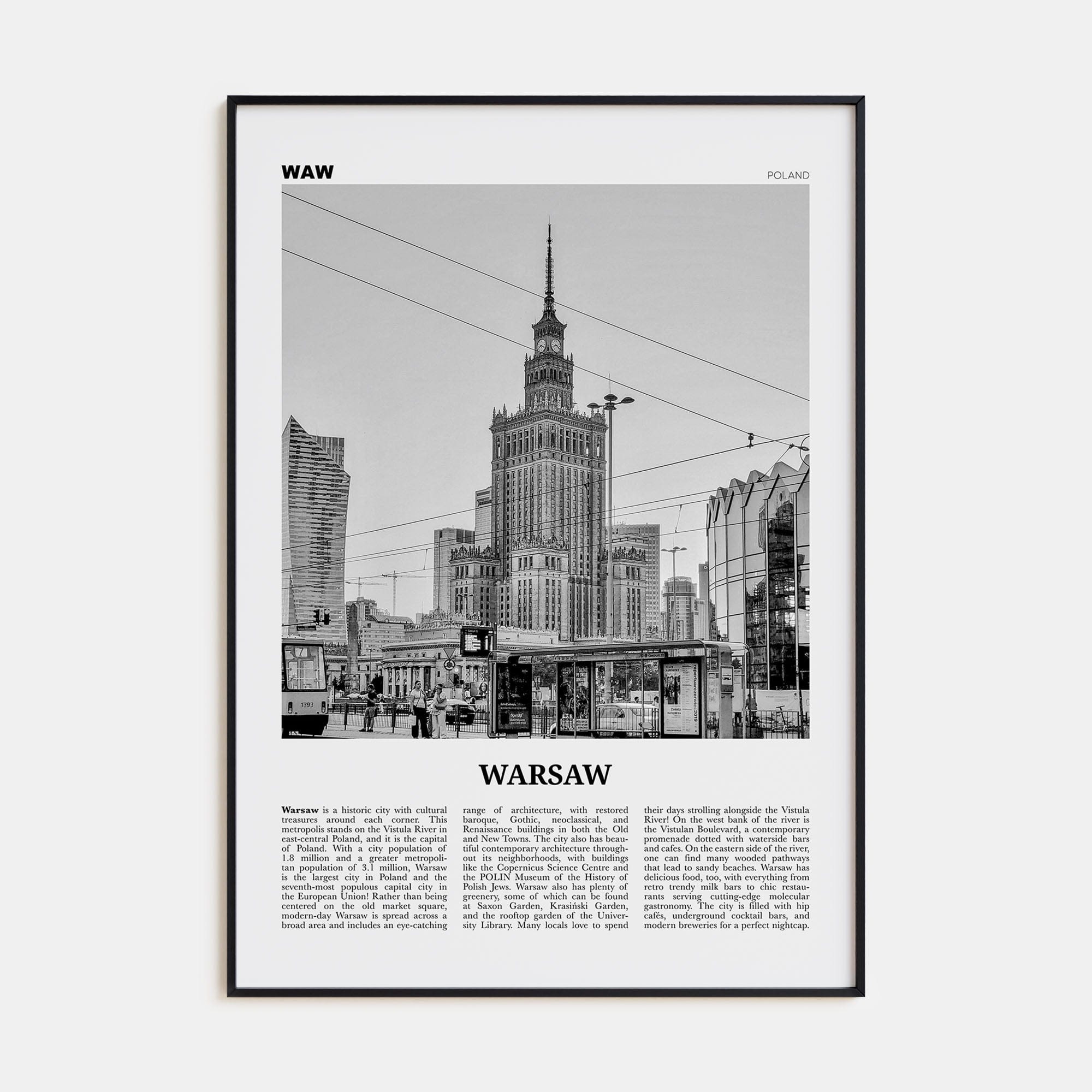 Warsaw Poster Black Metal / 8x12 in Nbourhood Travel B&W Poster