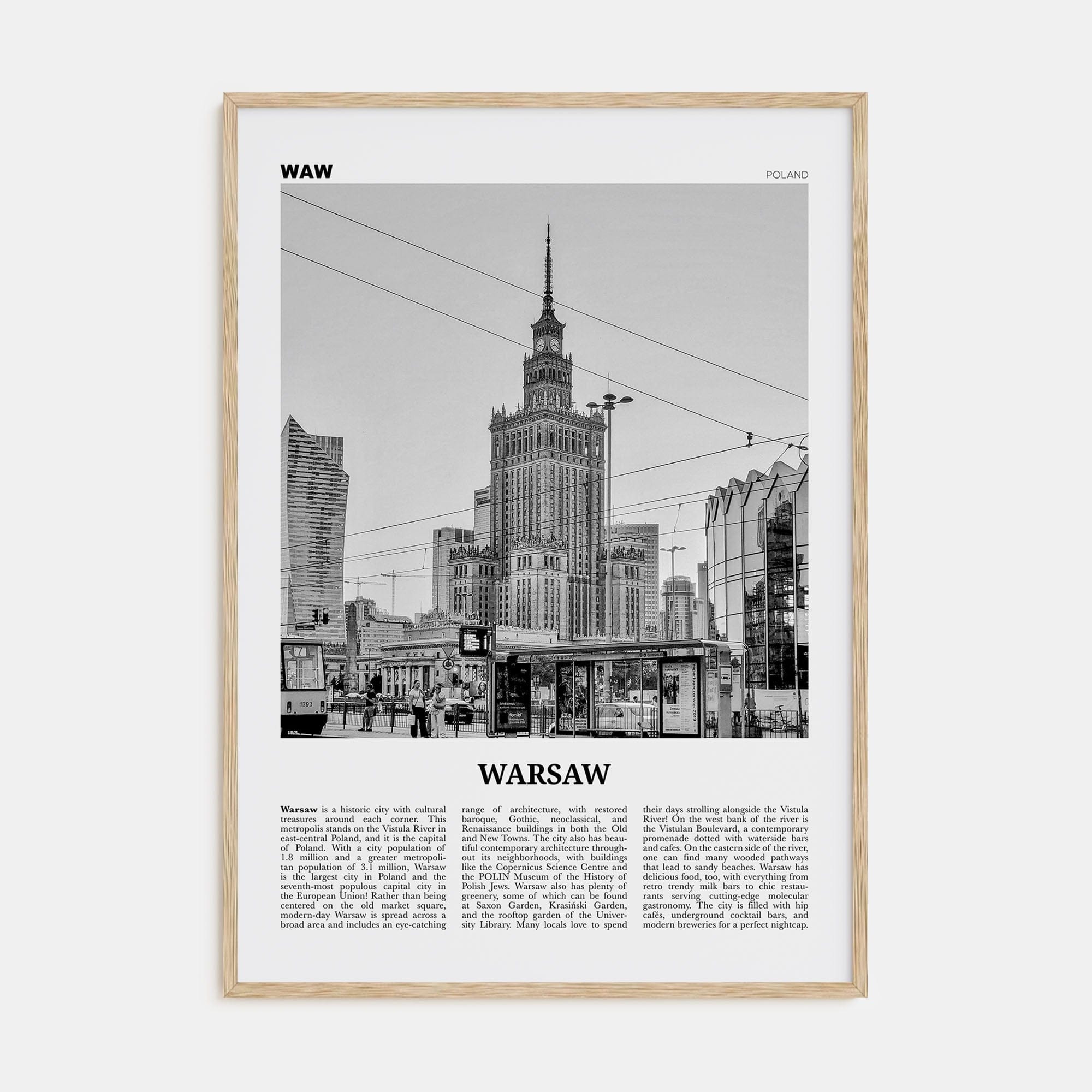 Warsaw Poster Natural Wood / 8x12 in Nbourhood Travel B&W Poster